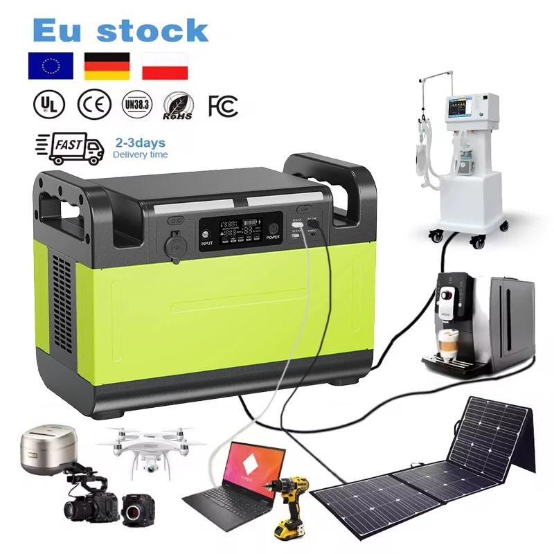 Ukraine German Poland EU Stock 1000W 2000W Fast Charging Portable Power Station UPS Home Energy Storage System Solar Generator