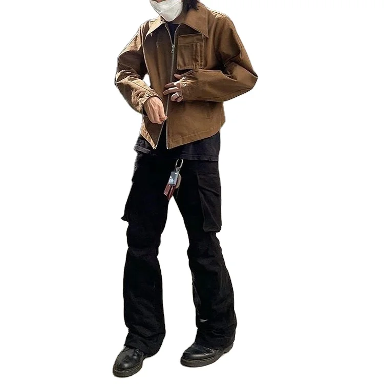 OEM Custom Label Trousers For Men Men Streetwear Stock Zipper Big Cargo Pocket Flare Trousers Pants