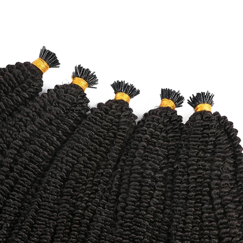 4B 4C I Tip Afro Kinky Curly Human Hair Extensions 100 Strands Nail In Extension 1g/s Natural Color Malaysian Hair