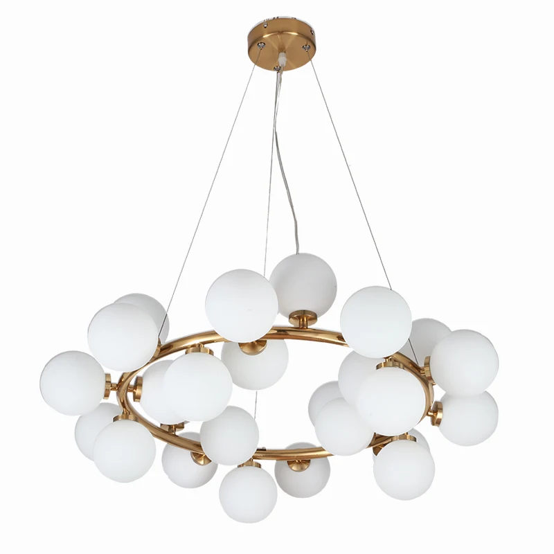 Antique Living Room Lighting Round White Glass Ball LED Ceiling Lamp Chandelier Gold Best Price Modern Iron Contemporary 70 OGS