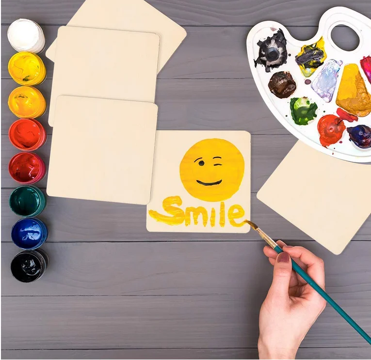 Необработанные квадратные деревянные ломтики 4x4 дюйма для рисования и украшения