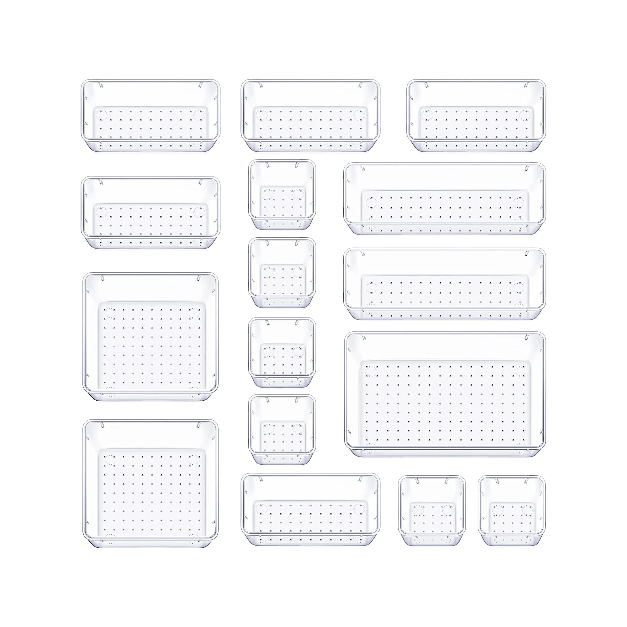 6-Piece Drawer Organizers, Plastic Refrigerator Organizer 7 Sizes Desk Drawer Dividers with Non-Slip Pads  Storage Tray Sets