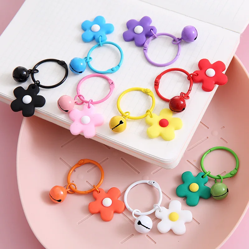 Small Candy Resin Flower Keychain Girl Cute Metal Bell Keyring Women Party Bag Jewelry Pendant Trinket Car Key Holder Charms