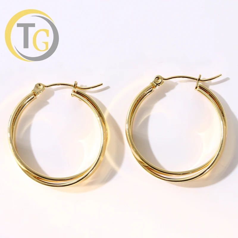 18k Gold Plated Chunky Big Circle Dangle Hoop Earrings Trendy Fancy Jewelry Sterling Round Vintage Women Earring
