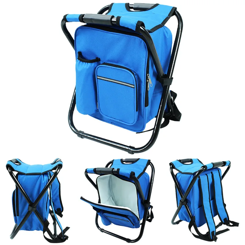 Compact Folding Hiking Sports Camping Stool Multi-function 3 in 1 Fishing Backpack Chair Seat with Cooler Bag