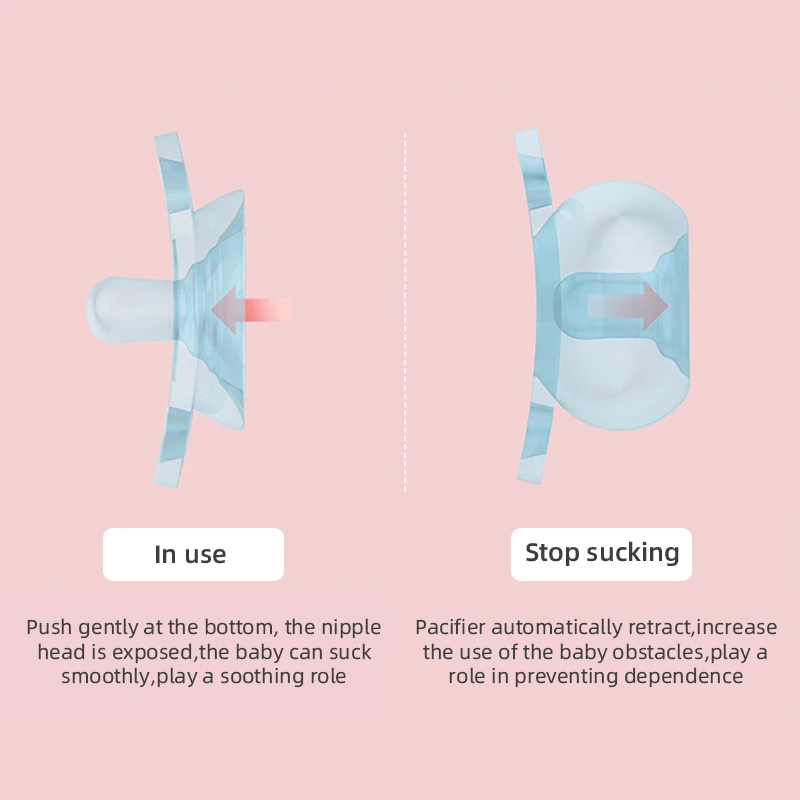 Food Grade Retractable Dummy Pacifiers Baby Pacifier Silicone nipple soother for infant with case box