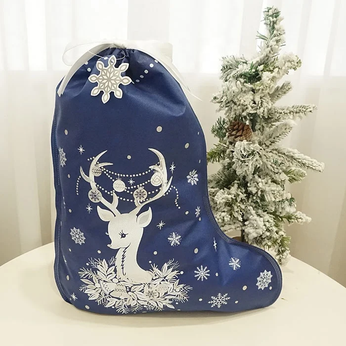 Custom Printed Logo Christmas Stocking Bag Various Color Drawstring Hot Sale China Miami Plastic Featuring Cartoon Pattern