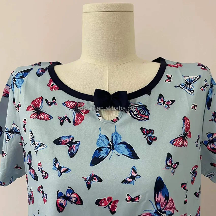 Top Selling Nursing Scrubs Short Sleeve Butterfly Print Tops Uniform For Nurse Women