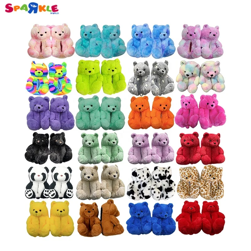 Toddler Kids Adult Wholesale White Pink Duffel Steady Fluffy Spend The Night Bags With Teddy Bear Slippers for Women Girls