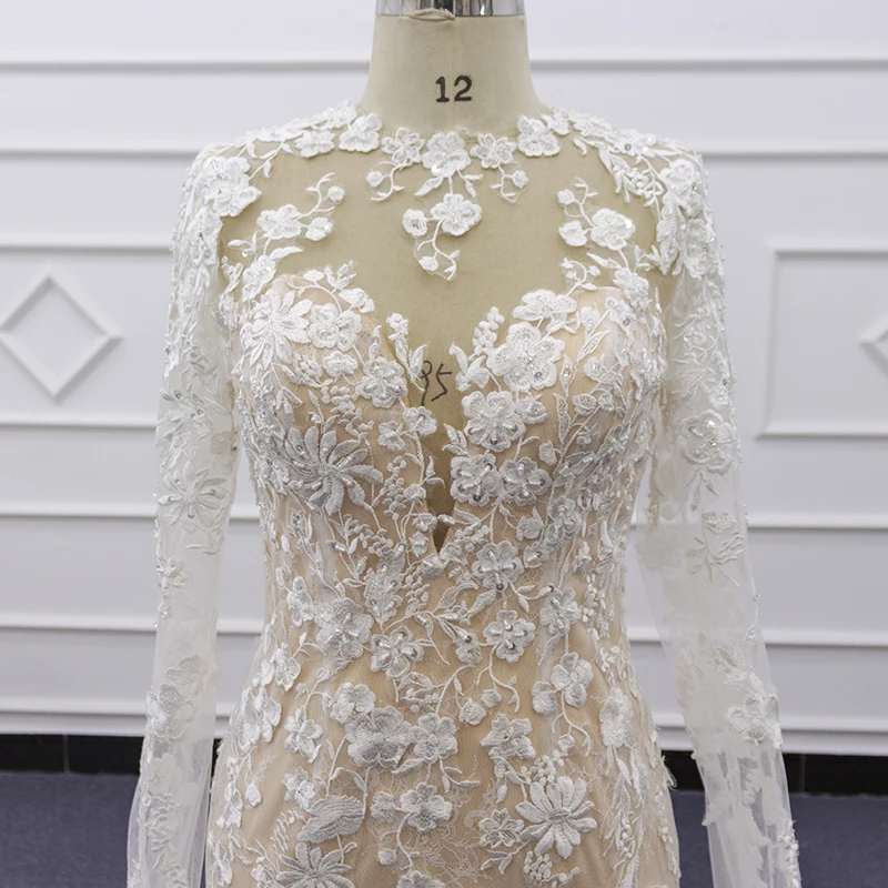 Eslieb SJ278 Scoop Arabic Mermaid Wedding Dresses Long Sleeves Applique Middle East Bridal Wedding Gowns Bride Dresses