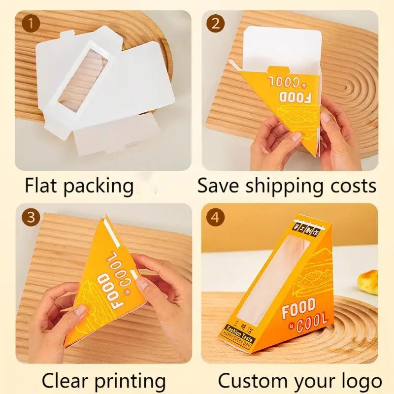 Sandwich Box-Small Sandwich Wedge Box with Window Triangular Sandwich Container