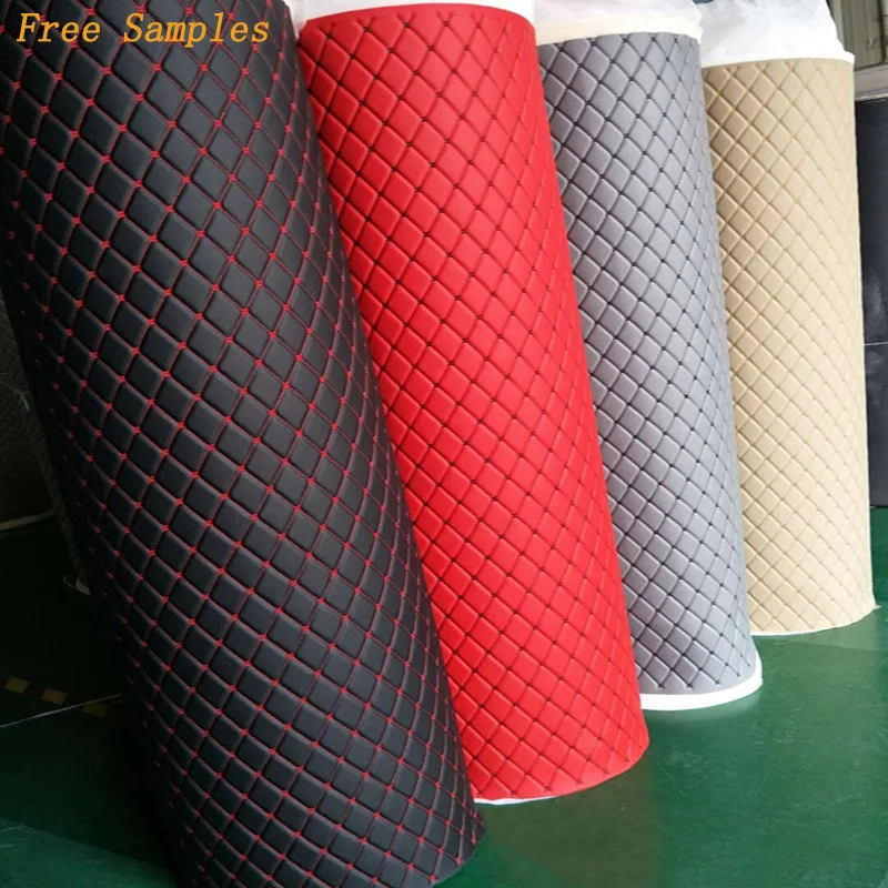 Free Samples Thickened Waterproof Foam Backed Embroidered Car Interior Leather Quilted Car Seat Leather Fabric
