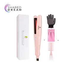 amazing price hair crimper and straightener with heat resistant glove and comb  , flat iron set for thin bleached wavy or curled