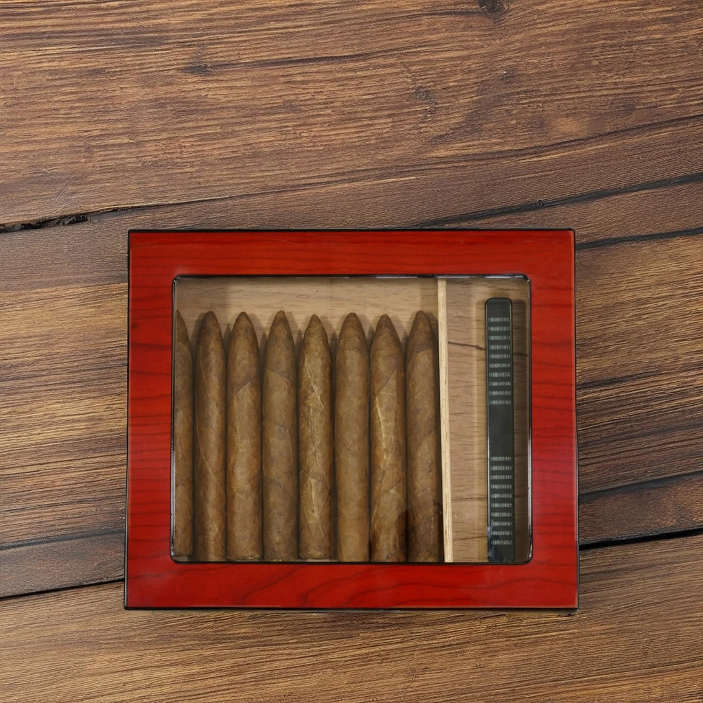 Sonny Wholesale Glossy 20 CT Glass Top Cherry Cedar Wooden Cigar Humidor Box