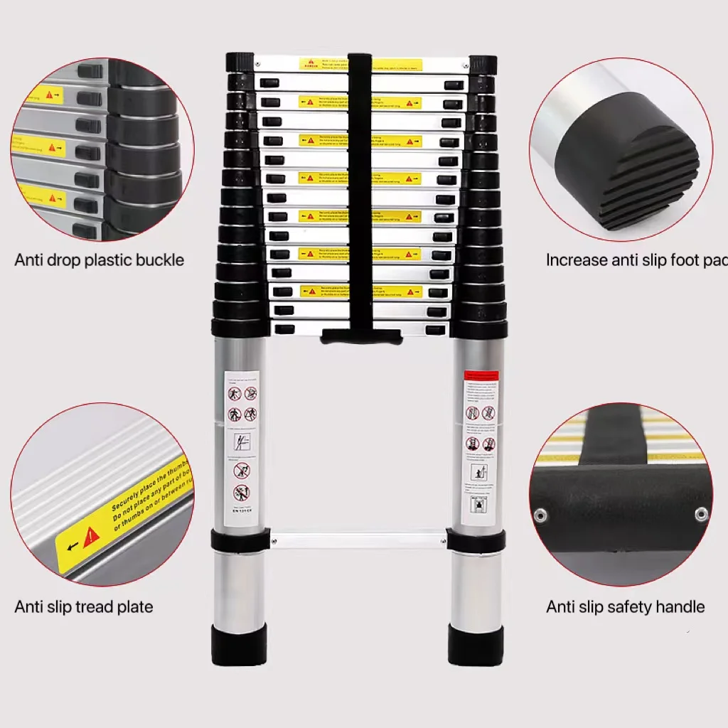 EN131 approved 3.8m foldable aluminum ladder portable bamboo joint ladder extendable household ladder