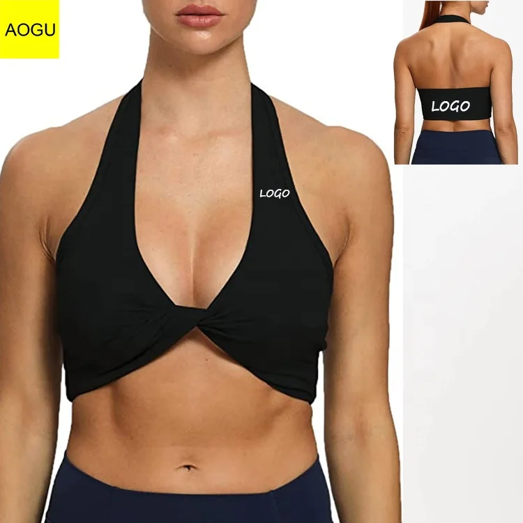 Custom Twisted Front Shockproof yoga Bra Fashion high impact gym adjustable backless Sports bra for women
