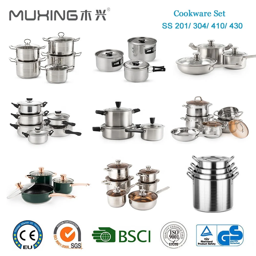 Wholesale Luxury Kitchen Heavy Duty Induction Base Stainless Steel Non Stick Cooking Ware Pot And Pans Cookware Set