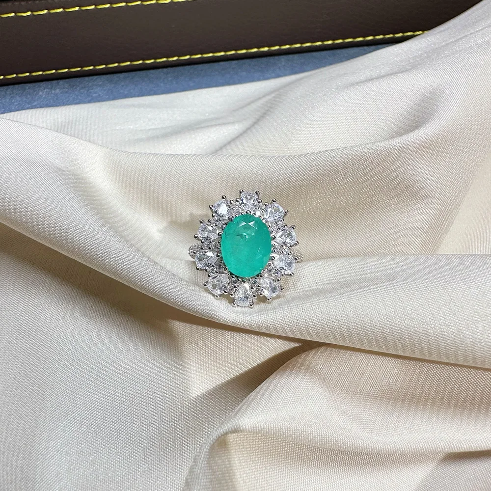 wholesale jewelry supplies 925 silver blue Paraiba gemstone ring ring white gold for 2023 summer