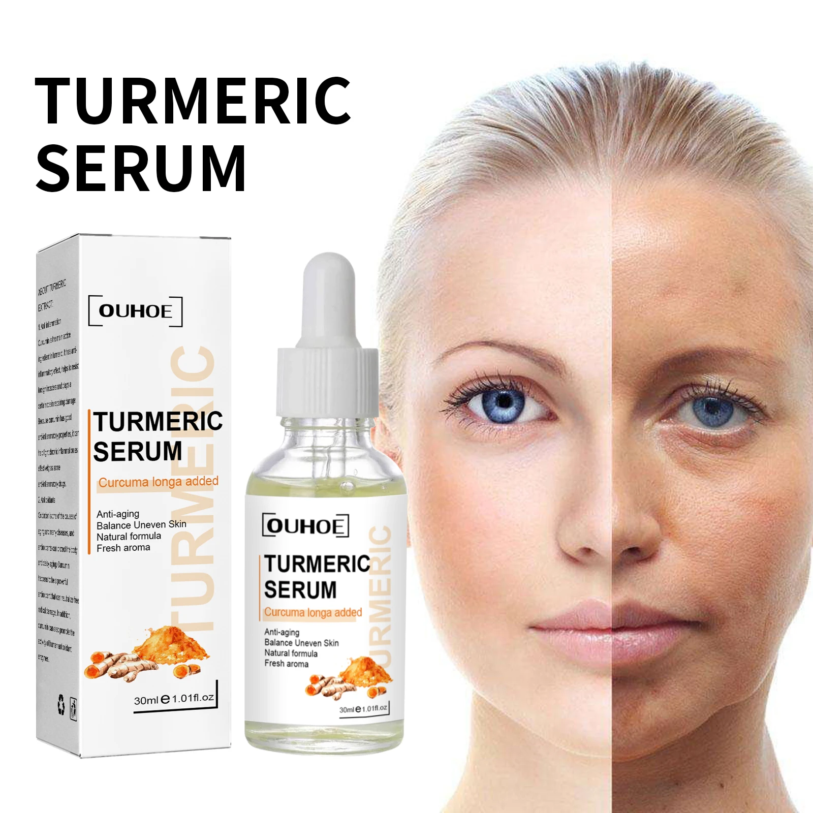Ouhoe Wholesale Turmeric Skin Care Facial Serums Freckle Removal Acne Scars Lighten Fine Lines Keep Moist  Facial Serums