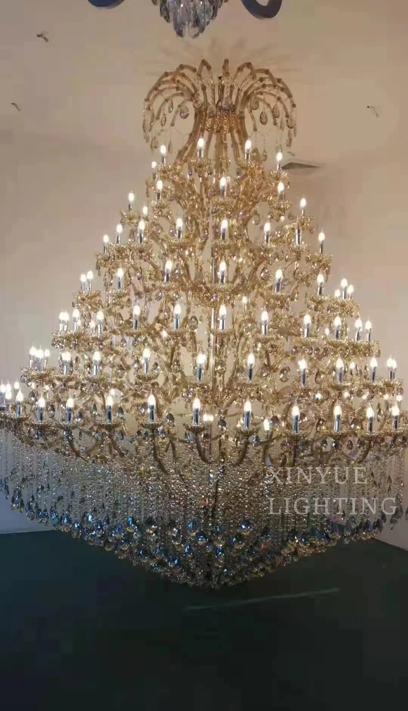 Modern Candle Chandelier Lighting Golden Finish cognac Crystal Decor Indoor Maria Theresa Crystal Chandelier Wedding  Party