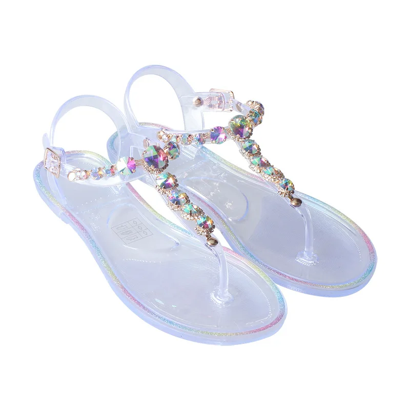 High Quality Summer Jelly Shoes Female Jelly Pvc Female Flat Bottom Transparent Leisure Beach Transparent Crystal Women Sandals
