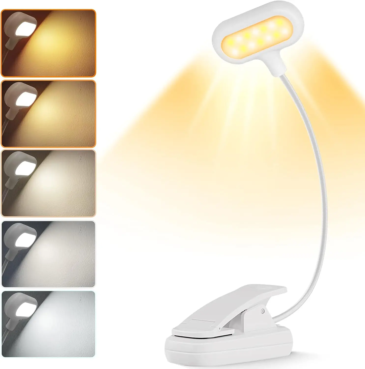 LOHAS LED Clip On Read Lights 4 Brightness Dimmable Design White Color Usb Rechargeable Book Clip Lights for Reading