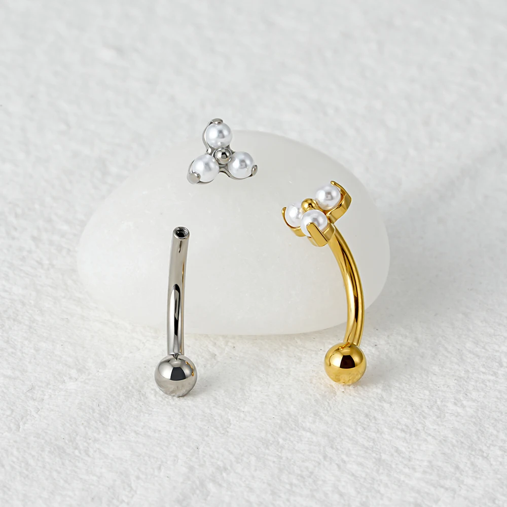 Right Grand ASTM F136 Titanium 16G Pearl Trinity Flower Labret Internally Threaded Rook Earring Eyebrow Piercing