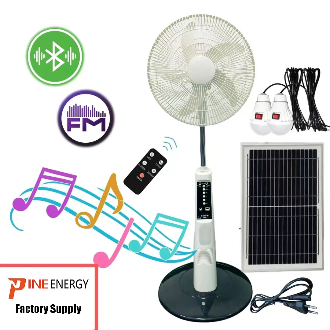 16-Inch Solar Rechargeable fan AC DC Stand Fan with Solar Panel Lights remote control  Pedestal fan