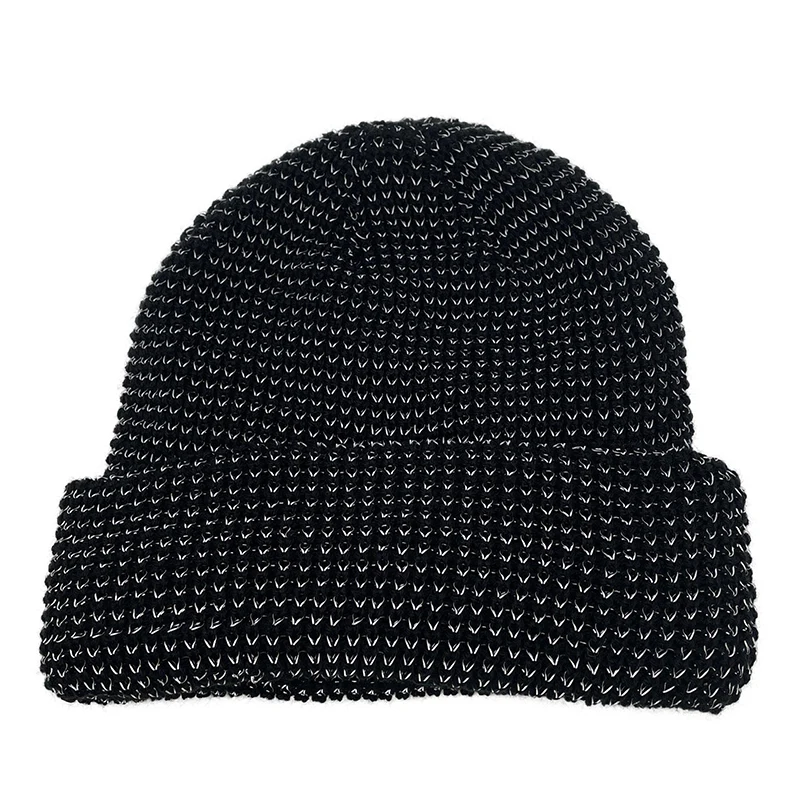 High Visibility Reflective Knit Beanie Custom Winter Hats for Night Running & Walking Black Loop Knitted Hip Hop Hat Wholesale
