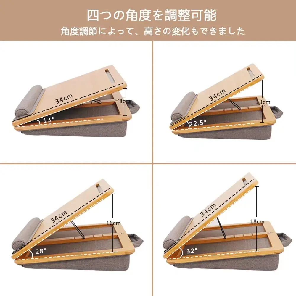 4-Slot Tilting Angle Portable Bed Tray Bamboo Lap Desk Adjustable Laptop Table With Cushion for Home Office