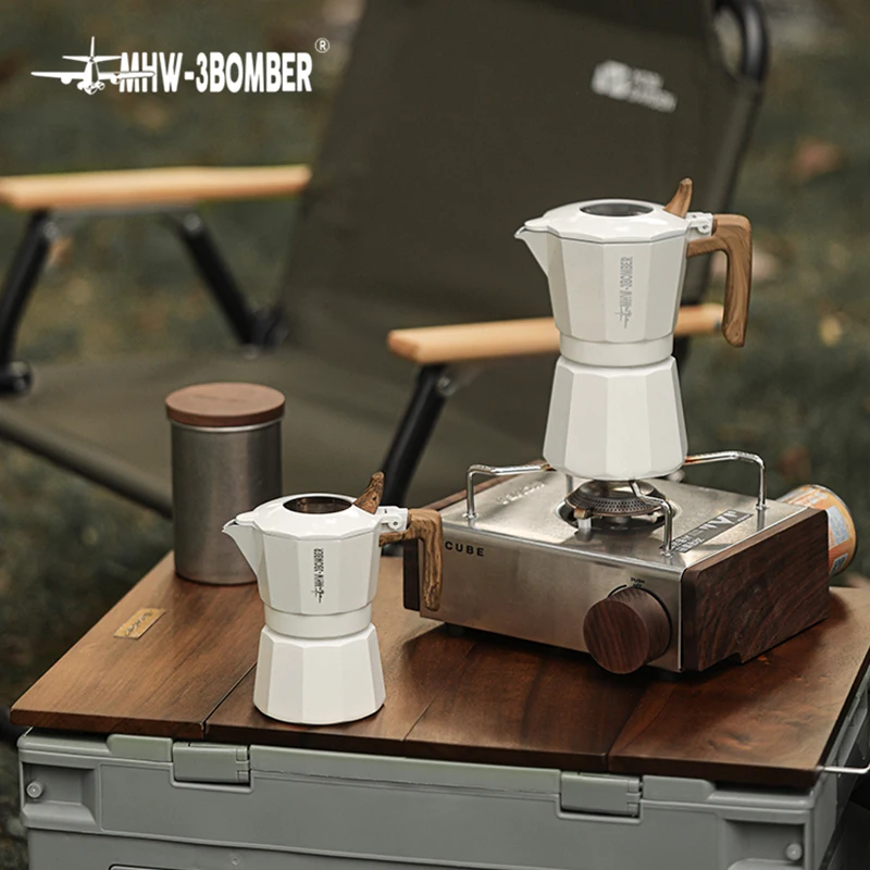 MHW-3BOMBER Double Valve Espresso Maker Moka Pot for Classic Italian Cuban Cafe Brewing Professional Home Barista Accessories