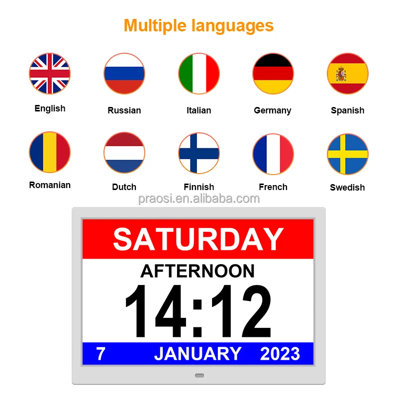 Pros Auto Dimming Extra Large letter Smart 15 inch Dementia Alzheimer Digital Calendar Day Clock for Memory Loss Seniors