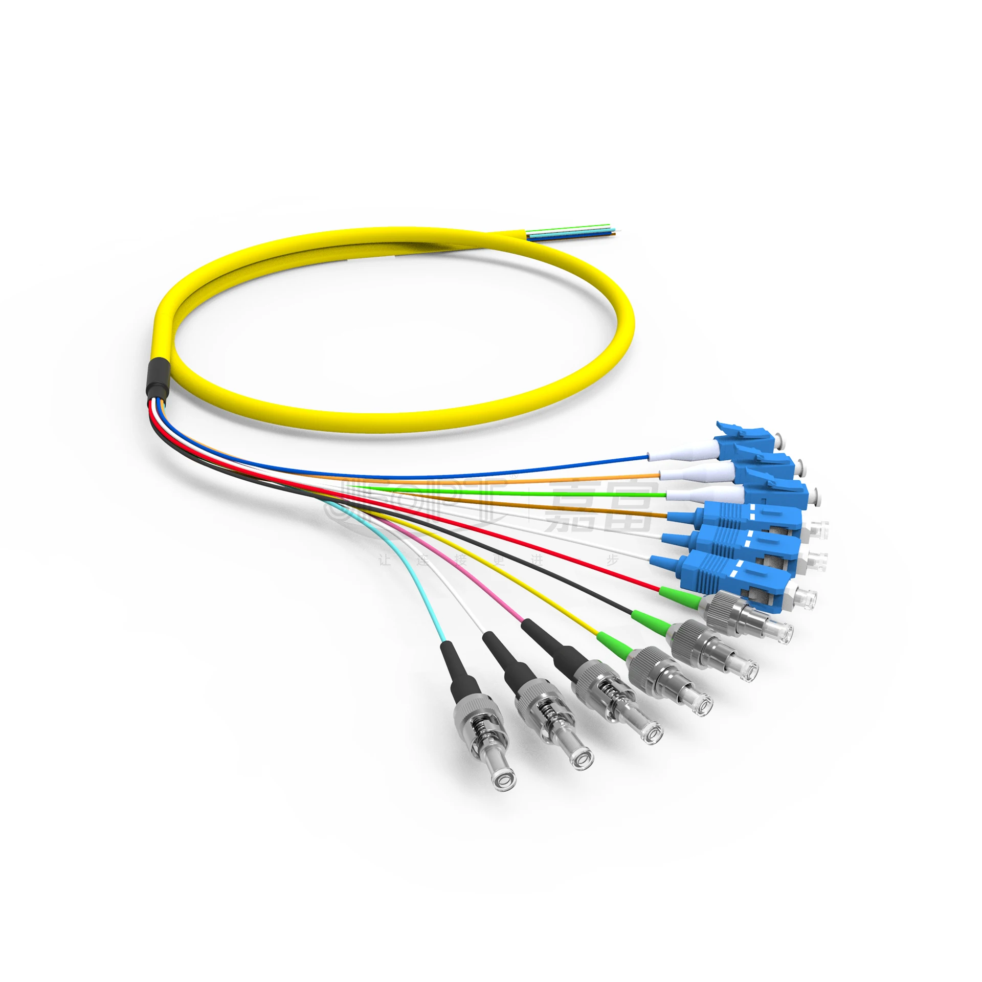 12 Core Bundle Patch Cord Sc Lc Fc St Apc Upc 0.9mm Connector Pc 1m 5m Sm Simplex Duplex Om2 Om3 Color Odf Optic Fiber Pigtail