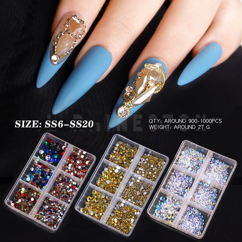 New Wholesale Fashionable High Quality mix size box Colored Bling Swaroskis Crystal Glass Rhinestones For Nail Art