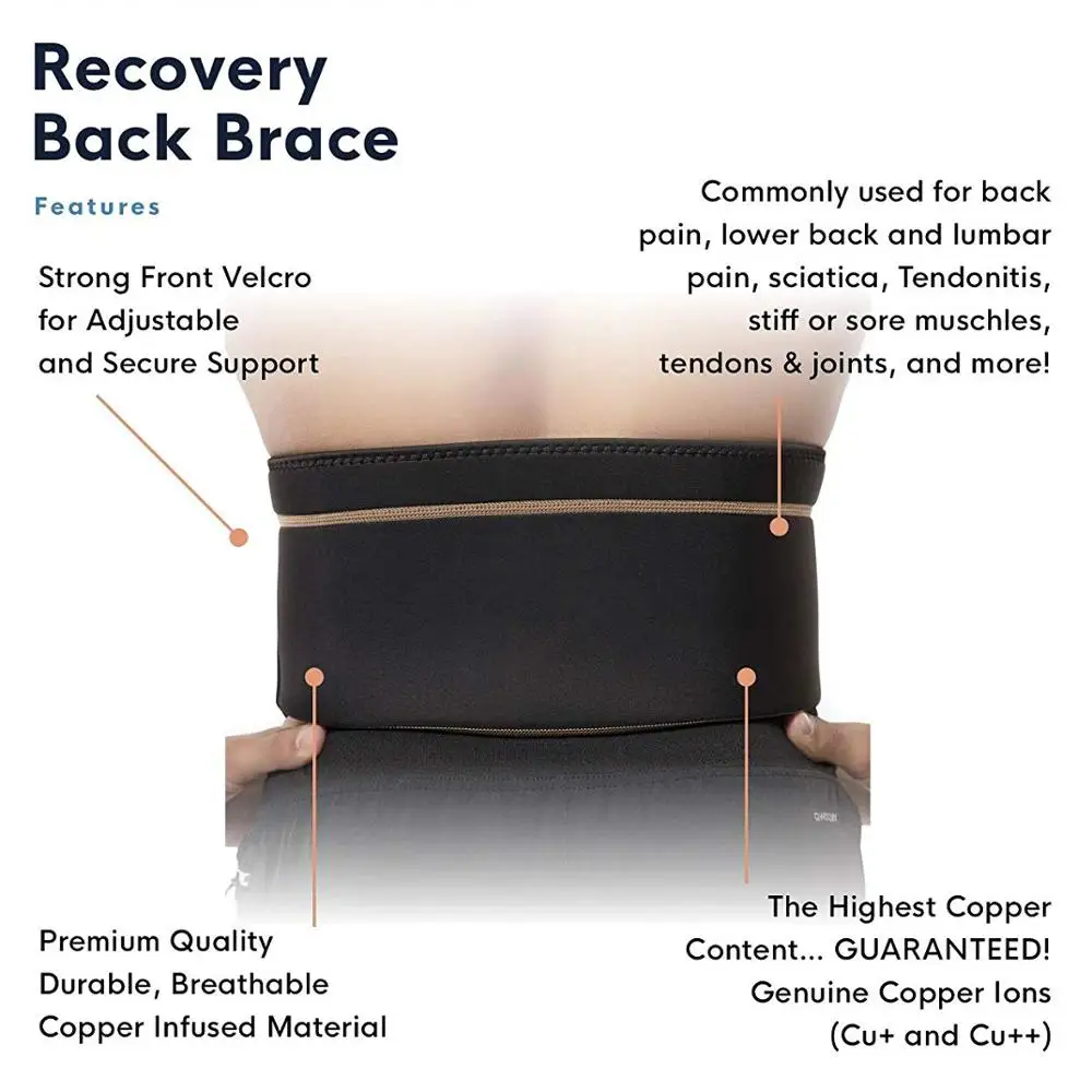 Copper Compression Recovery Back Brace Lumbar Waist Support Belt for Back Pain Relief