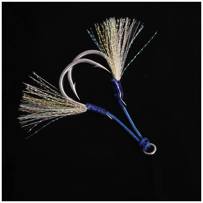 Wholesale 1/0#-7/0# Double Fishing Hook Tie Luminous Silk Bright Silk Hook Fishing Hook