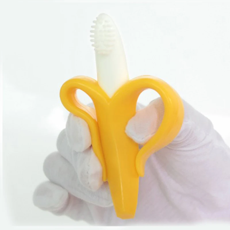 
soft BPA free silicone banana teether baby toothbrush teething Non-Toxic hot selling 2019 