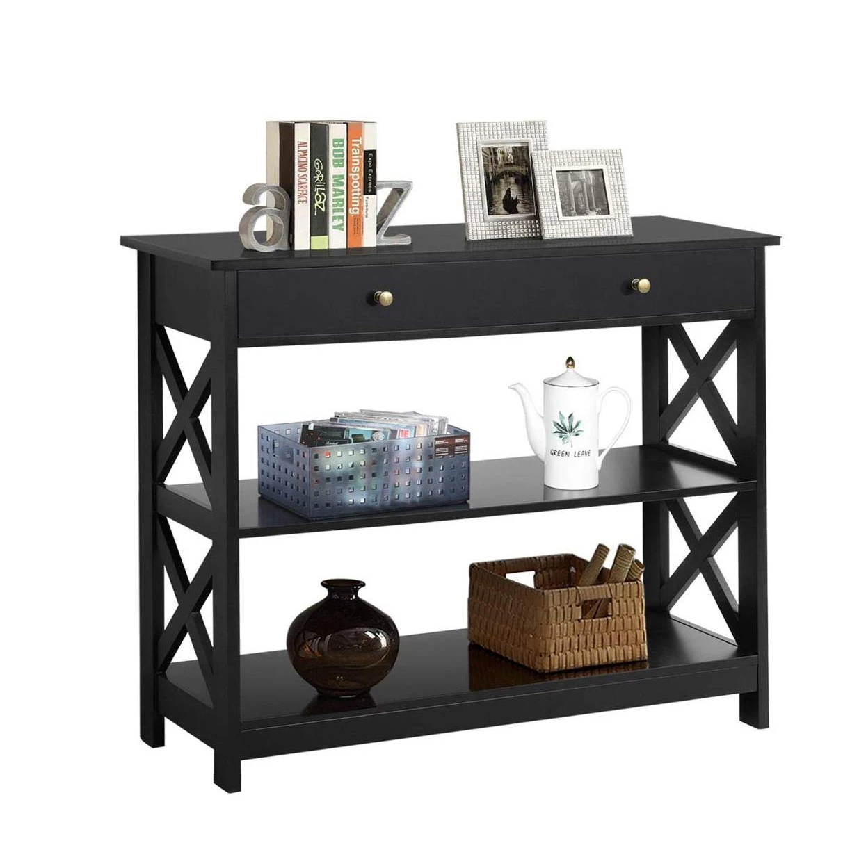 
living room cheap modern luxury black wood console table with storage 
