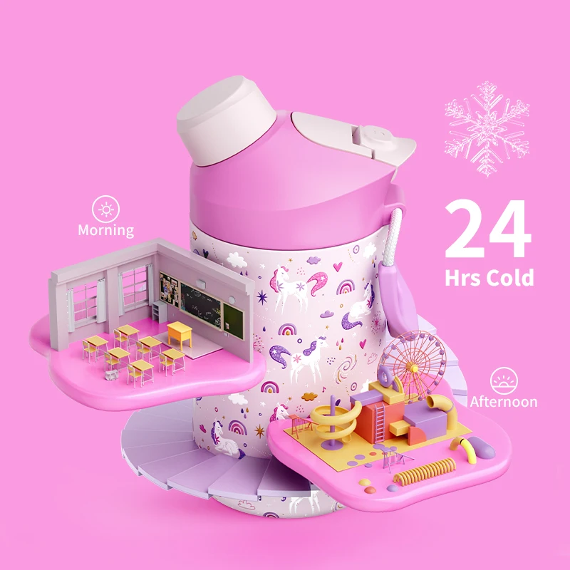 Manufacturer 2024 Cartoon Pink Kids Water Bottle Bpa Free With Straw For Kids School