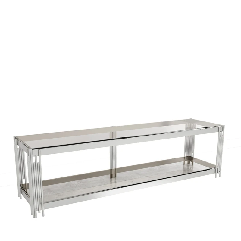 2024 New Design TV STAND with Clear Glass and High Glossy Drawer and Golden Stainless Steel Frame