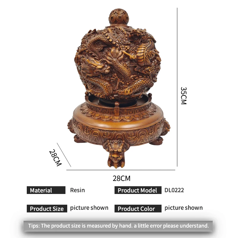 Traditional Chinese Feng shui figurines decorated wood grain color resin dragon ball statue crafts home decoration sculpture