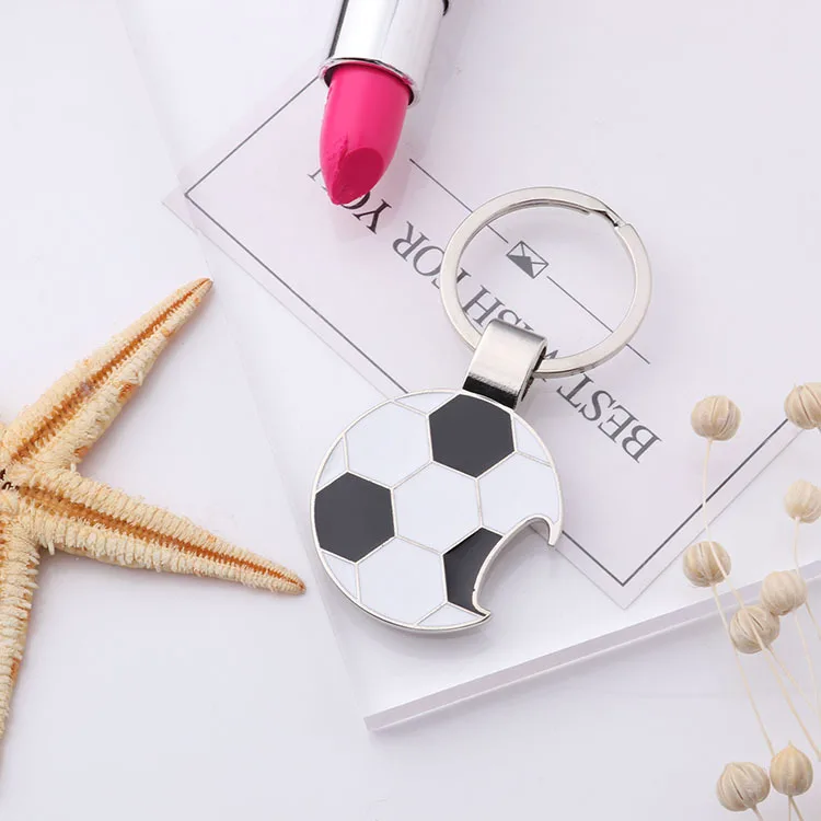 Custom football keychain bottle opener metal round car keychain for wholesale