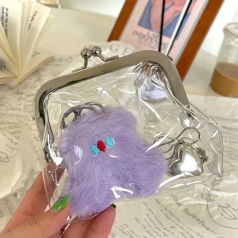 Wholesale Small Clear Vinyl Coin Purse Cash Organizer Transparent PVC See Through Kiss Lock Wallet