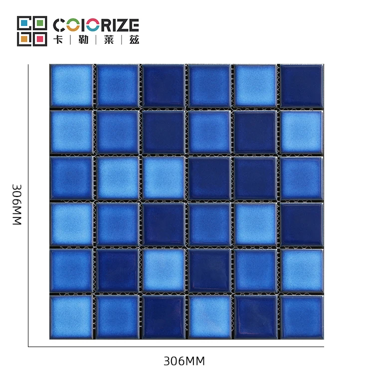 Colorize Foshan Factory Cheap Navy blue Porcelain swimming pool Mosaic Tile Kiln Vary 306x306mm ceramic mosaic tile