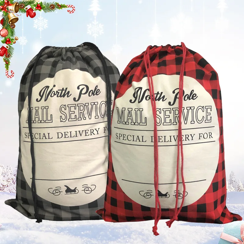 2021 Personalized Christmas Baffalo Plaid Drawstring Santa Sack