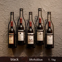 Retro industrial style wine rack iron wall hanging bronze wine holder bar wall decoration 5 bottles black metal wine rack
