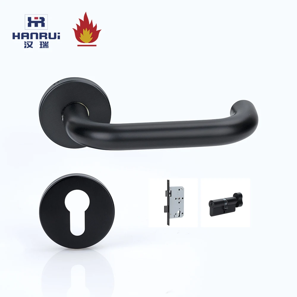 Matted Black PVD black  stainless steel  SS304 U-form with rosets and escutcheon for DIN cylinder door lever handle EN1906