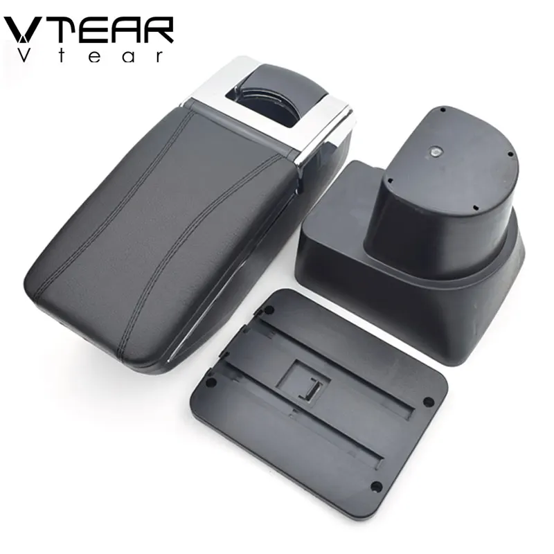 Vtear For Hyundai Accent armrest leather central store storage box red thread car-styling interior ABS arm rest accessories part