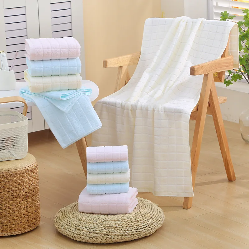 Luxury Soft Super Absorbent 100% Cotton Bath Towel Towel Plain Checkered Solid Color Face Towel For Home