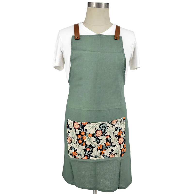 Custom print kitchen chef hairstylist green florist apron with pockets and logo